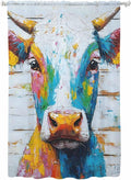 Sheer Curtains 63 Inch Length, Funny Colorful Cow Semi Sheer Curtains Light Filtering Window Treatment, Retro Rustic Oil Painting Wood Grain Privacy Voile Drapes for Living Room Bedroom 52x63 Inch