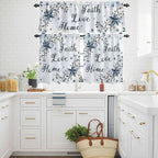 Kitchen Curtains Tiers and Valance Set of 3, Texas Star Country Light Filtering Window Curtain Set, Blue Farmhouse Branches Rod Pocket Curtain Drapes for Cafe, Living Room, 36 Inches Tiers