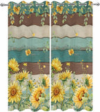 Sunflowers Outdoor Curtains for Patio Summer Floral Eucalyptus Leaves Vintage Wood Waterproof Outside Curtains with Grommet Top Weatherproof Curtain for Cabana Pergola Gazebo, 2 Pack, 54" W x 108" L