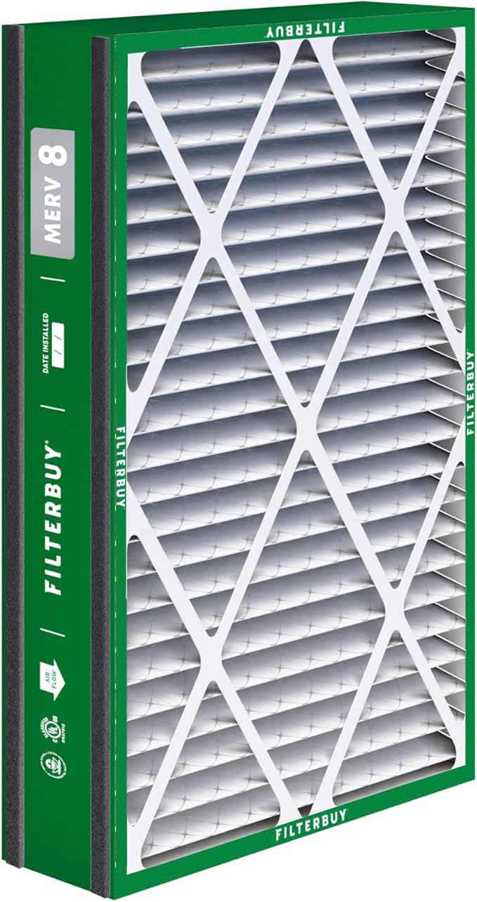 Filterbuy 16x25x5 Air Filter MERV 8 Essential Dust & Allergy Defense (4-Pack), Electrostatic Pleated HVAC AC Furnace Filters for Trion Air Bear 255649-105 and More (Actual Size: 15.63 x 24.13 x 4.88)