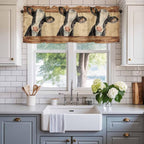 Farmhouse Cow Curtain Valances for Windows, Kitchen Valance Window Treatment, Country Vintage Animals Wooden Grain Light Filtering Block Curtains for Bathroom/Bedroom/Living Room 42'' x 12''