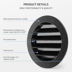 calimaero® WSGB Soffit Vents 4 inch Black Round Grille Vent Cover - Soffit Air Vent with Built-in Insect Screen Mesh Fits Only with Metal Ducts