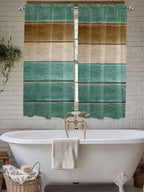 Vintage Plank Turquoise Brown Window Valance Curtains, Farmhouse Wood Grain Light Filtering Kitchen Valance with 3-inch Rod Pocket for Living Room Bathroom Bedroom,2 Panel,42x63In