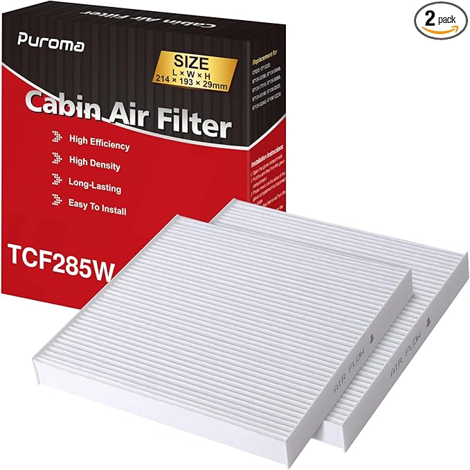 Puroma 2 Pack Cabin Air Filter with Multiple Fiber Layers Replacement for CP285, CF10285, Toyota Camry, RAV4, Highlander, Corolla, 4Runner, Tundra, Prius, Sienna, Lexus, Scion, Subaru, Jaguar
