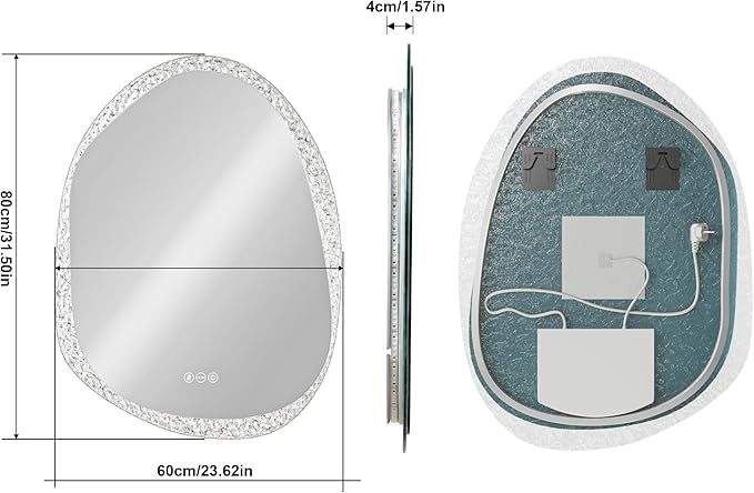 LUVODI Lighted LED Bathroom Mirror: 32”x24”Irregular Stone Pattern Frosted Wall Vanity Mirror with Bright Back Lit - Smart Dimmable Mirror Anti Fog with Touch Switch for Restroom Bedroom Living Room