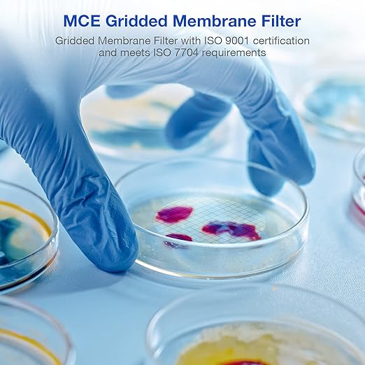 SimPure MCE Gridded Membrane Filter Sterile, 47mm Diameter and 0.45um Pore Size, Individual Pack Membrane Disc Filter, Hydrophilic Filter Paper, Pack of 100