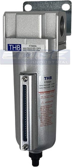 HEAVY DUTY INDUSTRIAL RATED HIGH FLOW PARTICULATE FILTER, IN-LINE WATER TRAP FOR COMPRESSED AIR LINE SYSTEMS, 5 MICRON WITH METAL BOWL AND AUTO DRAIN (1/2" NPT, 5oz)