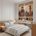 Brown Farmhouse Kitchen Curtains, Vintage Country Animals Wooden Grain Light Filtering Window Curtain Panels, 2Pcs Rod Pocket Window Treatments Set for Living Room Bathroom Bedroom 42x63 Inches