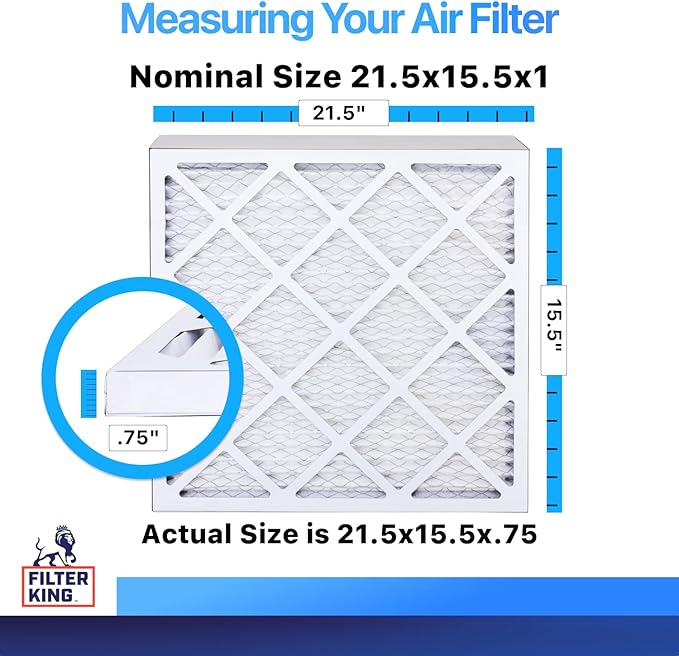 Filter King 21.5x15.5x1 Air Filter | 4-PACK | MERV 8 HVAC Pleated A/C Furnace Filters | MADE IN USA | Actual Size: 21.5 x 15.5 x .75"