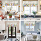 Happy Easter Curtain Valances for Windows, Kitchen Valance Window Treatment, Spring Colorful Eggs Rabbit Ear Feet Flowers Light Filtering Block Curtains for Bathroom/Bedroom/Living Room 42'' x 12''