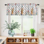 Kitchen Curtains Tiers and Valance Set of 3, Easter Light Filtering Window Curtain Set, Spring Rabbit Butterfly Botanical Florals Grey Plaid Rod Pocket Curtain Drapes for Living Room, 36 Inches Tiers