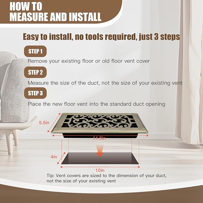 Floor Vents Register Ease Adjust 4X10 Inch Floor Air Vent Heavy Duty Walkable Steel Bronze Color Floor Register Vents Air Vent Cover for Home