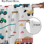 Construction Window Curtains, Kids Cartoon Construction Machines Building Hand Drawn Doodle Rod Pocket Decorative Windows Curtain for Children Teens Room Decor 63x72in (30% Blackout)