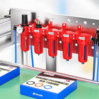 TAILONZ PNEUMATIC 0-150PSI 1/2 Inch NPT Red Industrial Grade 5 Stage Air Drying System, Particulate Filter, Coalescing Filter, Three Desiccant Dryer and Air Regulator (Manual Drainage)
