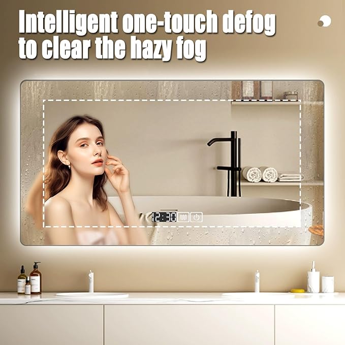 Backlit LED Illuminated Bathroom Mirror with LED Lights, Lighted Bathroom Makeup Wall Mounted Mirror with Demister Pad, Sensor Touch Switch, Horizontal/Vertical(B,H50*W70CM/H19.6*W27.5IN)