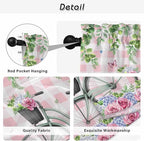 Spring Tier Curtains, Bicycles Leaves Butterfly Flowers Pink Buffalo Plaid Light Filtering Kitchen Curtains, 2Pcs Rod Pocket Half Window Treatments Panels for Sink Cafe Cabinet Camper 27.5x24 Inches