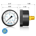 MEANLIN MEASURE 1/4" NPT 0-60Psi Swimming Pool Water Pressure Gauge 2" FACE DIAL, Center Back Mount, with 1/2" NPT and 3/8" NPT Hex Bushing