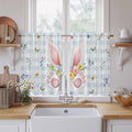 Easter Kitchen Curtains 45 Inch Long 2 Panel Set, Rod Pocket Window Treatment, Spring Rabbits Ears Feet Floral Blue Lattice Light Filtering Panels Short Drapes for Bathroom Camper 42"W x 45"L