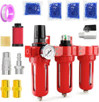 1/2" NPT 3 Stage Aluminium Air Drying System,Coalescing Filter, Particulate Filter, Desiccant Dryer and Air Regulator, Manual Drain, Mid Flow, For Plasma Cutter and Paint Spray