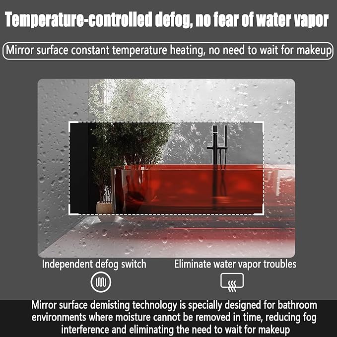 Backlit LED Illuminated Bathroom Mirror with LED Lights, Lighted Bathroom Makeup Wall Mounted Mirror with Demister Pad, Sensor Touch Switch, Horizontal/Vertical(H70*W80CM/H27.5*W31.4IN)