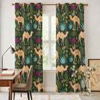 2 Panel Kitchen Cafe Curtains, Retro Desert Camel Sunlight Filtering Nature Air Through, Window Decor Tier Curtains for Living Room 80W x 84L inch Tropical Animal Aloe Vera Leaves Dark Green