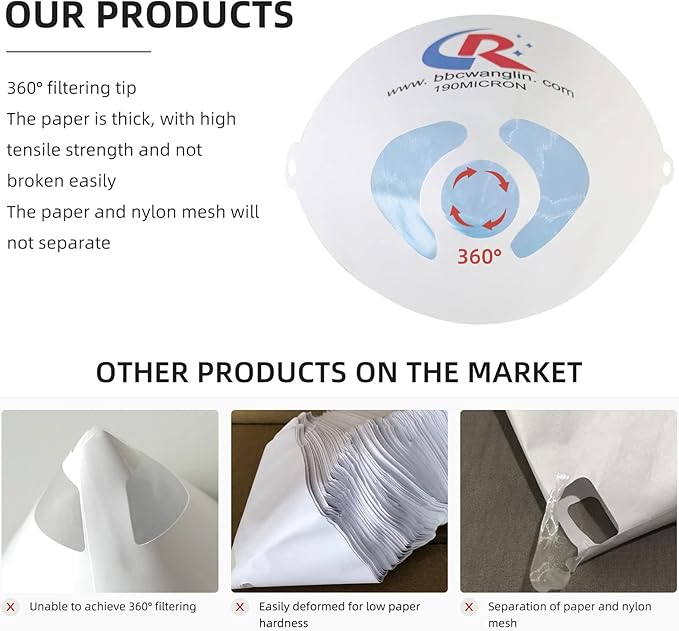 100 Pack of Paint Strainers, Paint Filter Strainer Paper Cone - 190 Micron