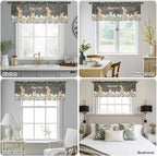 Easter Sheer Valances for Windows 42"x18", Light Filtering Kitchen Curtains Valance, Spring Watercolor Bunny Eggs Flower Leaf Wood Grain Rod Pocket Chiffon Curtains for Living Room Bedroom Cafe