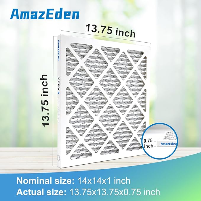 14x14x1 Air Filter 6 Pack (MERV 8) HVAC AC Furnace Air Filters 14x14 Pleated Dust Defense Replacement for Home MPR 600 FPR 5 (Actual Size: 13.75x13.75x0.75 Inches)