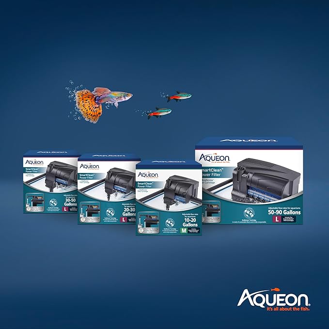 Aqueon SmartClean Power Filter with EcoRenew Filter Cartridge, Quick and Easy Water Changes, Quiet Operation, Adjustable Flow, for 50-90 Gallon Freshwater and Saltwater Aquariums, Large