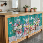 Spring Flowers Tier Curtains, Farmhouse Watercolor Teal Wood Grain Light Filtering Kitchen Curtains, 2Pcs Rod Pocket Half Window Treatments Panels for Sink Cafe Cabinet Camper 27.5x24 Inches