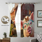 Farm Pig Living Room Curtains 96 Inch Length, Window Curtains Tab Top, Farmhouse Barn Funny Animals Butterfly Light Filtering Window Treatments Drapes 52"x96" 2 Panel