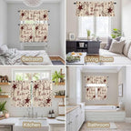 Kitchen Curtains Tiers and Valance Set of 3, Vintage Country Light Filtering Window Curtain Set, Vintage Rustic Texas Stars Plants Branch Rod Pocket Curtain Drapes for Living Room, 24 Inches Tiers