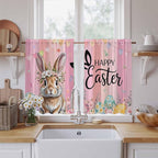 Easter Kitchen Curtains, Spring Rabbit Eggs Flowers Flags Leaves Wood Grain Light Filtering Window Curtain Panels, 2Pcs Rod Pocket Window Treatments Set for RV Dining Room Study Room 42x45 Inches