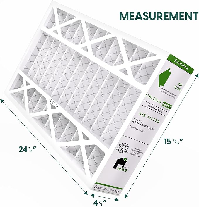 EconoHome 16x25x4 AC Furnace Pleated Air Filter MERV 11 Replacement – Allergen Defense, 5 Pack, Fits Lennox (X6670), Honeywell (FC100A1029) filters. (Actual size: 15.94 x 24.86 x 4.36 Inches)