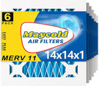 Maycold 14x14x1 MERV 11 Furnace Air Filter (6-Pack), High-Performance HVAC AC Filters for Home Use, Actual Size: 13.70” x 13.70” x 0.75”, Individually Wrapped in Plastic