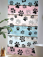 Sheer Curtains 96 Inches Long, Blue Pink Dog Paws Prints Semi Sheer Curtains Light Filtering Window Treatment, Farmhouse Beige Wood Privacy Voile Drapes for Living Room Bedroom 52x96 Inch