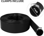 2" x 100 FT Pool Backwash Hose, Black Heavy Duty Reinforced PVC Lay Flat Water Discharge Hose for Swimming Pool Filter Pump,with 2 Clamp