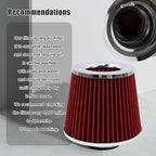 RYANSTAR RACING 63mm 2.5" High Flow Round Tapered Cone Cool Air Filter Cleaner with Top Filter Design Short 153mm tall