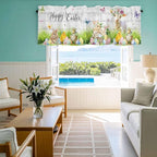 Easter Curtain Valances for Windows, Kitchen Valance Window Treatment, Spring Sheep Bunny Duck Plants Wooden Grain Light Filtering Block Curtains for Bathroom/Bedroom/Living Room 60'' x 18''