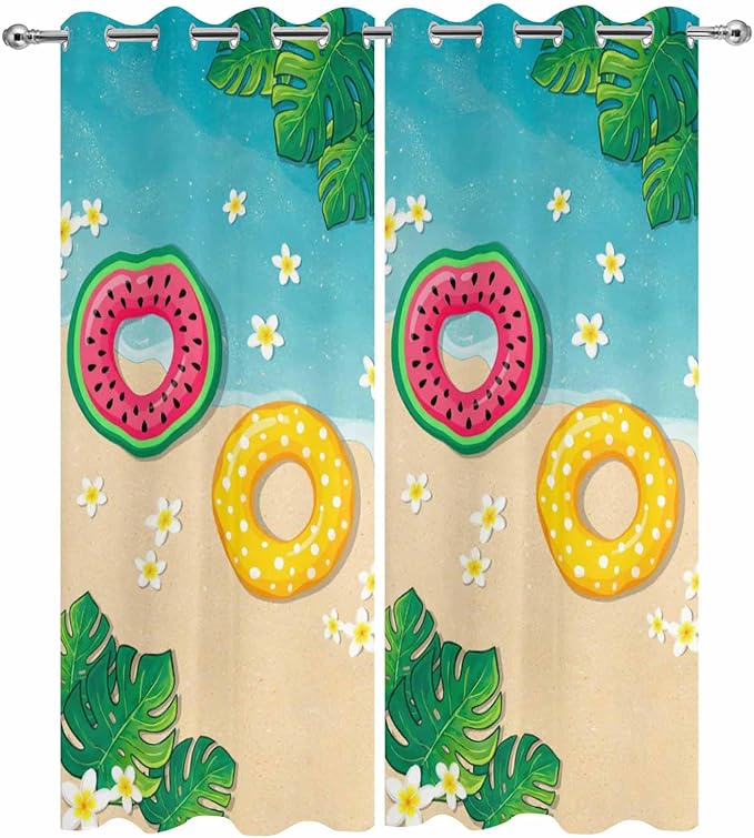 Summer Outdoor Curtains for Patio Plumeria Swimming Circles Ocean Beach Waterproof Outside Curtains with Grommet Top Weatherproof Curtain for Cabana Pergola Gazebo, 2 Pack, 54" W x 84" L