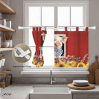 Pig Sunflowers Kitchen Curtains 24 Inch Length, Small Window Curtains Tab Top, Eucalyptus Leaves Floral Bees Red Barn Light Filtering Short Window Treatments Tier Drapes 27.5"x24" 2 Panel
