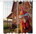 Farm Rooster Living Room Curtains 84 Inch Length, Window Curtains Tab Top, Farmhouse Barn Funny Animals Butterfly Light Filtering Window Treatments Drapes 52"x84" 2 Panel
