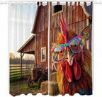 Farm Rooster Living Room Curtains 84 Inch Length, Window Curtains Tab Top, Farmhouse Barn Funny Animals Butterfly Light Filtering Window Treatments Drapes 52"x84" 2 Panel