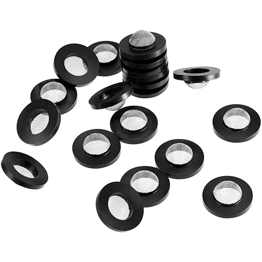 Honoson 40 Pcs Hose Washer with Screen Filter Washers Stainless Steel & Black Rubber Filter Gasket for 1" Inlet, Fits 5/8" Washing Machine & 3/4" Garden Hose Connector