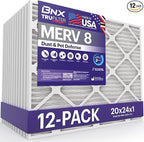 BNX TruFilter 20x24x1 Air Filter MERV 8 (12-Pack) - MADE IN USA – Dust & Pet Defense Electrostatic Pleated Air Conditioner HVAC AC Furnace Filters for Dust, Pet, Mold, Pollen MPR 600 – 700 & FPR 5