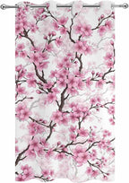 Cherry Flowers Outdoor Curtains for Patio Spring Flower Vintage Watercolor Waterproof Outside Curtains with Grommet Top Weatherproof Curtain for Cabana Pergola Gazebo, 1 Panel, 54" W x 84" L