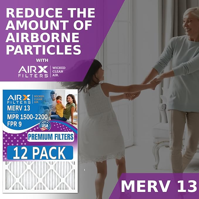 14x25x1 Air Filter MERV 13 Rating, 12 Pack of Furnace Filters Comparable to MPR 1500-2200 & FPR 9 - Made in USA by AIRX FILTERS WICKED CLEAN AIR.
