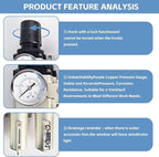 3/4" NPT 3 Stage Air Drying System,Heavy Duty Industrial Grade Air Compressor Water Separator System,Filter Oil Water Separator Dryer for Plasma Cutter and Paint Spray,0-240 PSI,Auto Drain