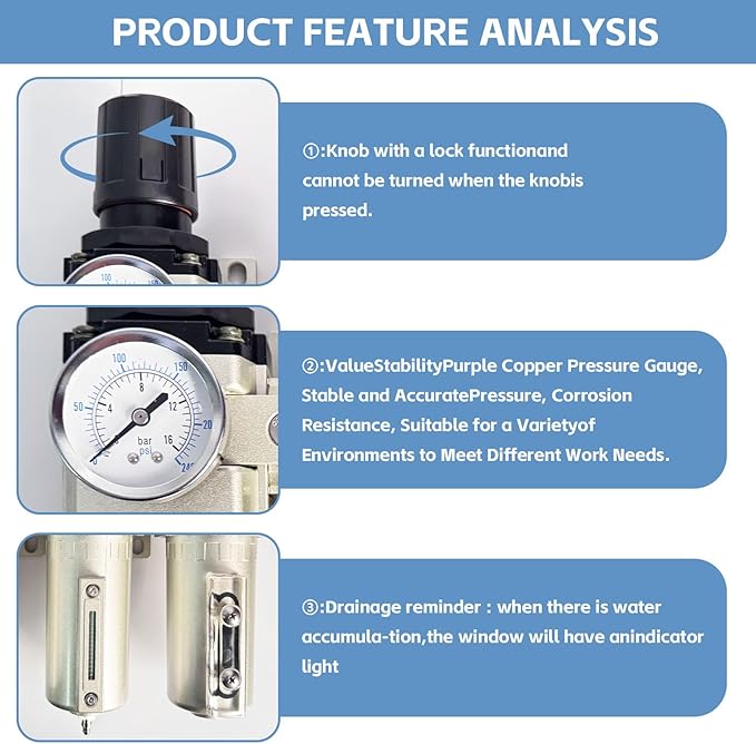 3/4" NPT 3 Stage Air Drying System,Heavy Duty Industrial Grade Air Compressor Water Separator System,Filter Oil Water Separator Dryer for Plasma Cutter and Paint Spray,0-240 PSI,Auto Drain