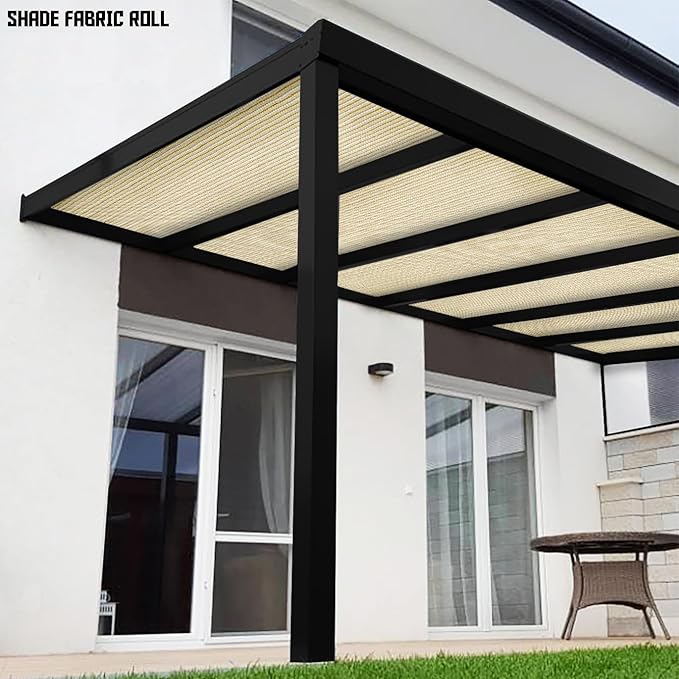 TANG Sun Shade Fabric Roll 8'x122' Shade Cloth for Garden Beige HDPE Mesh Shading Pergola Cover Replacement Canopy, 95% Blockage Sunshades for Outdoor Patio Backyard Plant